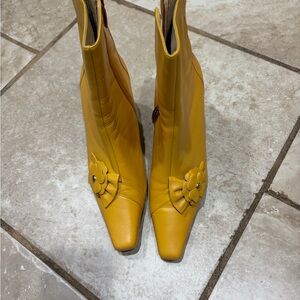 Valley Lane Mustard Heeled Boots with Floral Accent